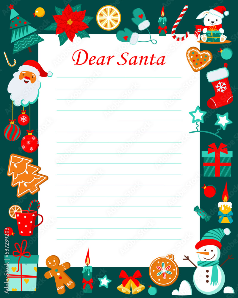 Stock-Vektorgrafik „Letter To Santa Claus Template With Christmas regarding Santa Claus Wish List Printable