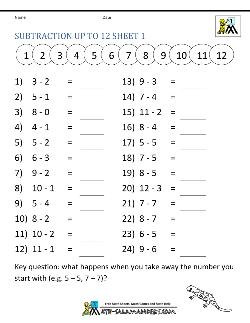 Subtraction Facts Worksheets 1St Grade with Free Printable Math Worksheets For 1St Grade