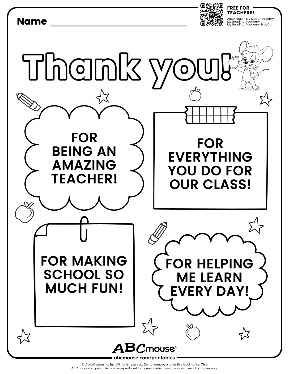 Teacher Appreciation (Free Printable!) | Abcmouse pertaining to Free Printable Thank You Teacher Printable
