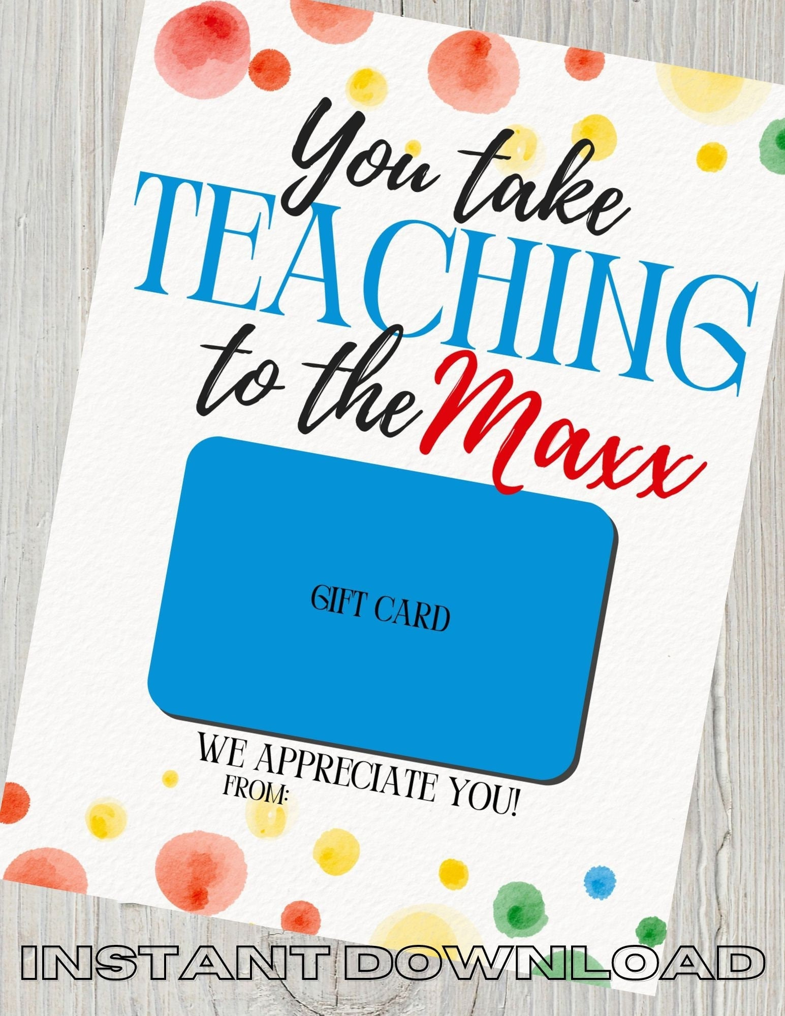 Teacher Appreciation Instant Download Tj Maxx Gift Card Holder for Tj Maxx Printable Gift Card