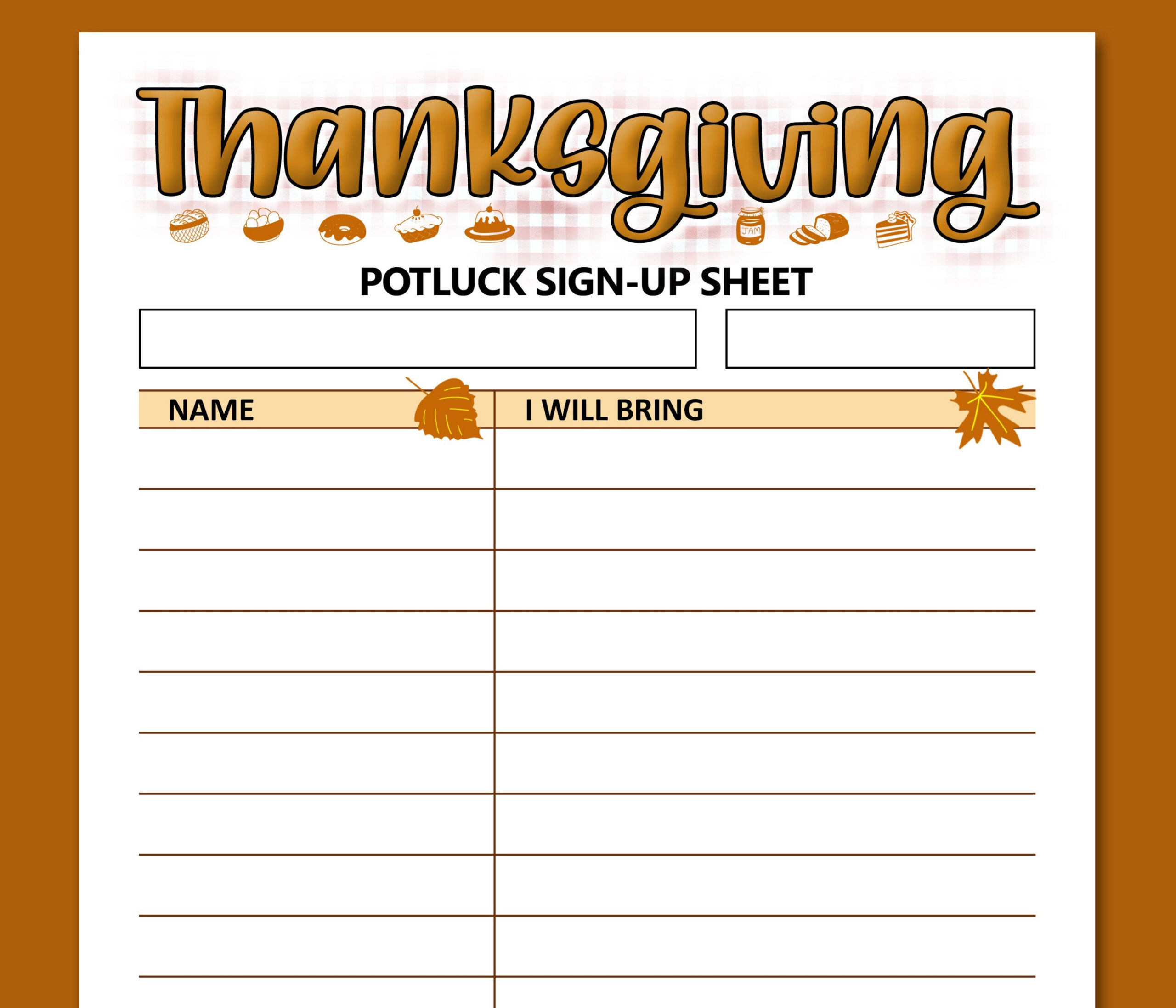 Thanksgiving Potluck Sign Up Sheet Printable Form, Letter Size inside Thanksgiving Potluck Sign Up Sheet Free Printable