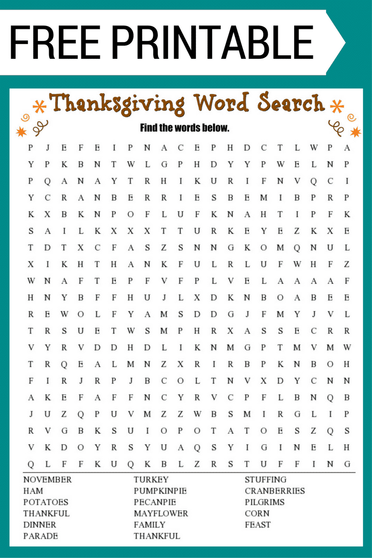 Thanksgiving Word Search (Free Printable!) with regard to Thanksgiving Word Finds Free Printables