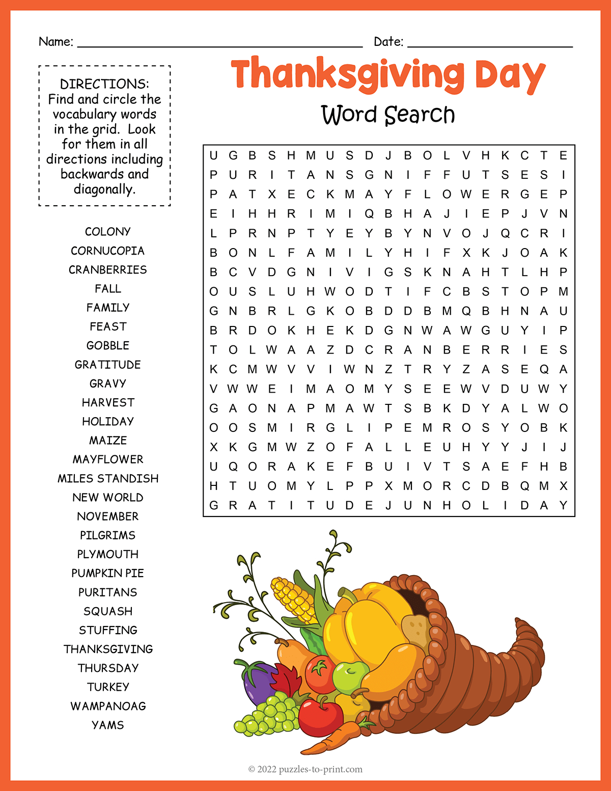 Thanksgiving Word Search throughout Thanksgiving Word Finds Free Printables
