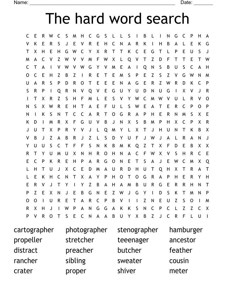 The Hard Word Search - Wordmint pertaining to Hard Word Find Puzzles Printable