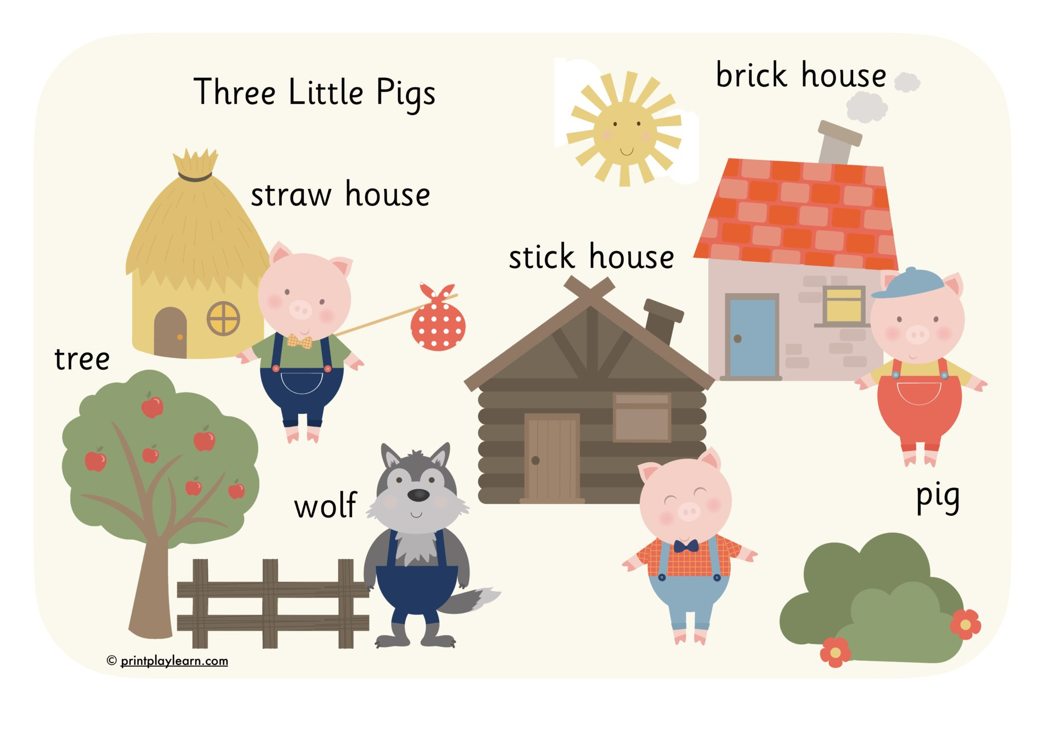 Three Little Pigs Word Mat - Tinted - Printable Teaching Resources regarding 3 Little Pigs Printable Story