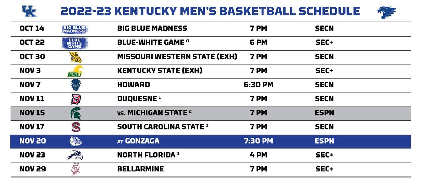 Uk Releases 2022-23 Men'S Basketball Schedule – Sports View America with Printable U of K Basketball Schedule