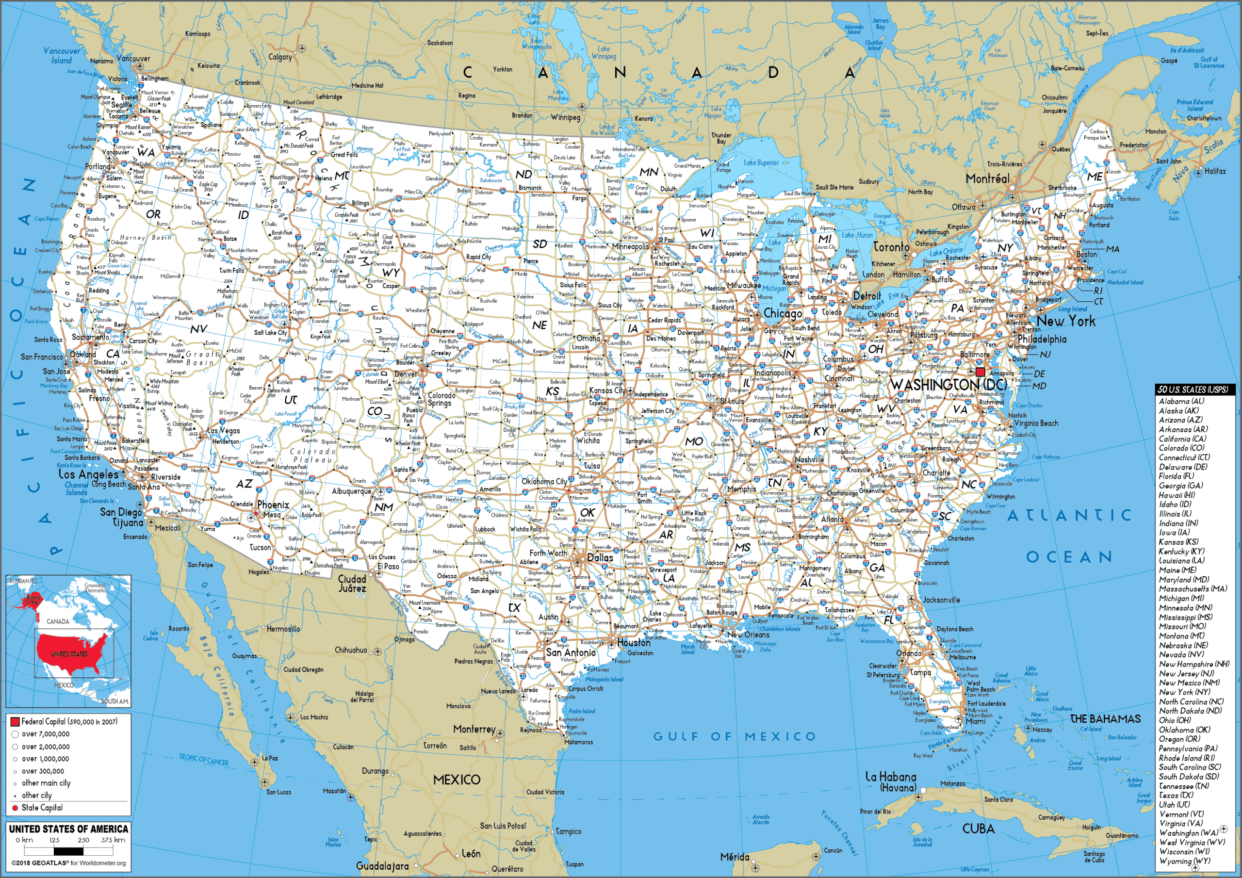 United States Map (Road) - Worldometer in United States Road Map Printable