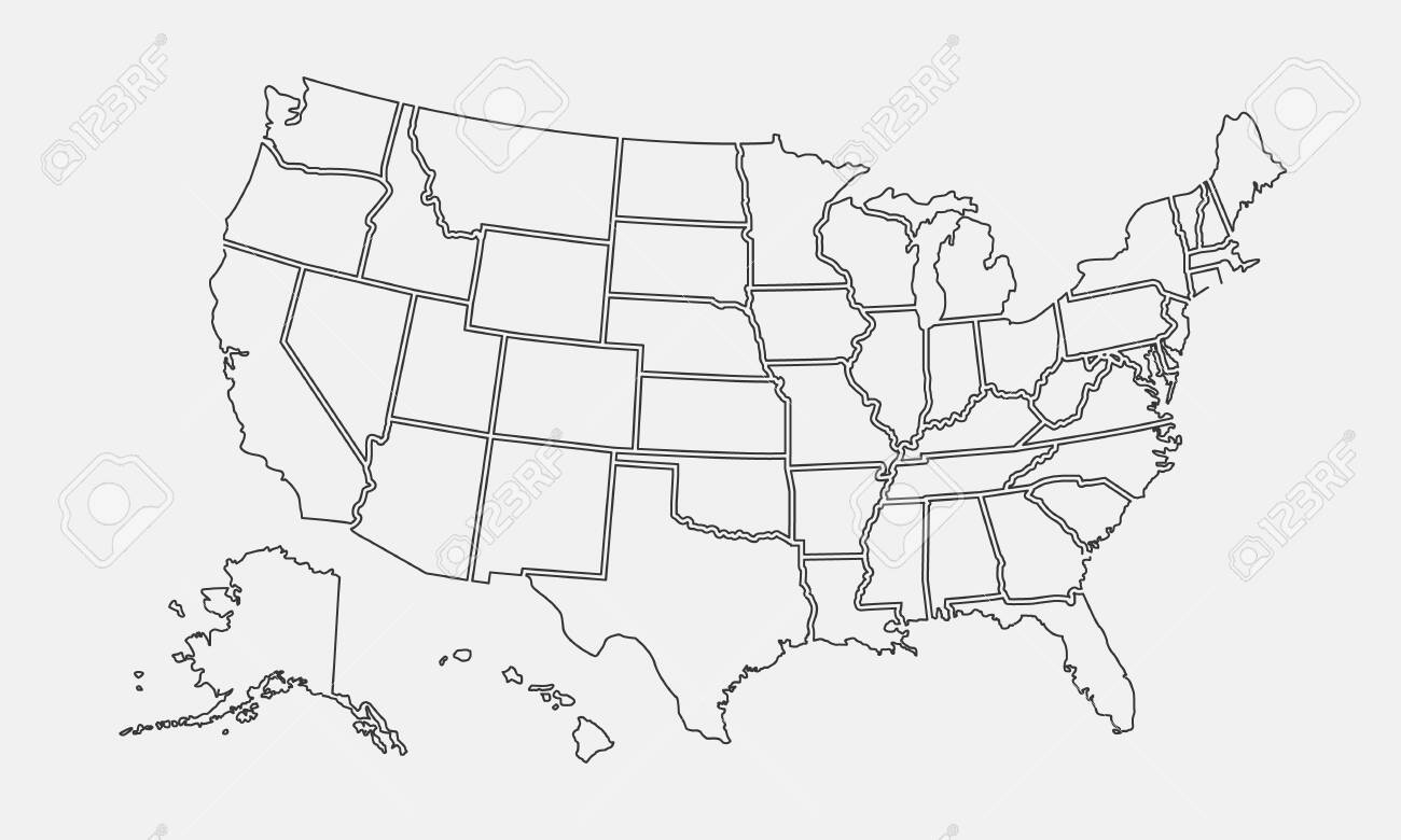 Usa Map Outline. United States Vector Blank Map. Us Line Map within Blank Map Of United States Printable