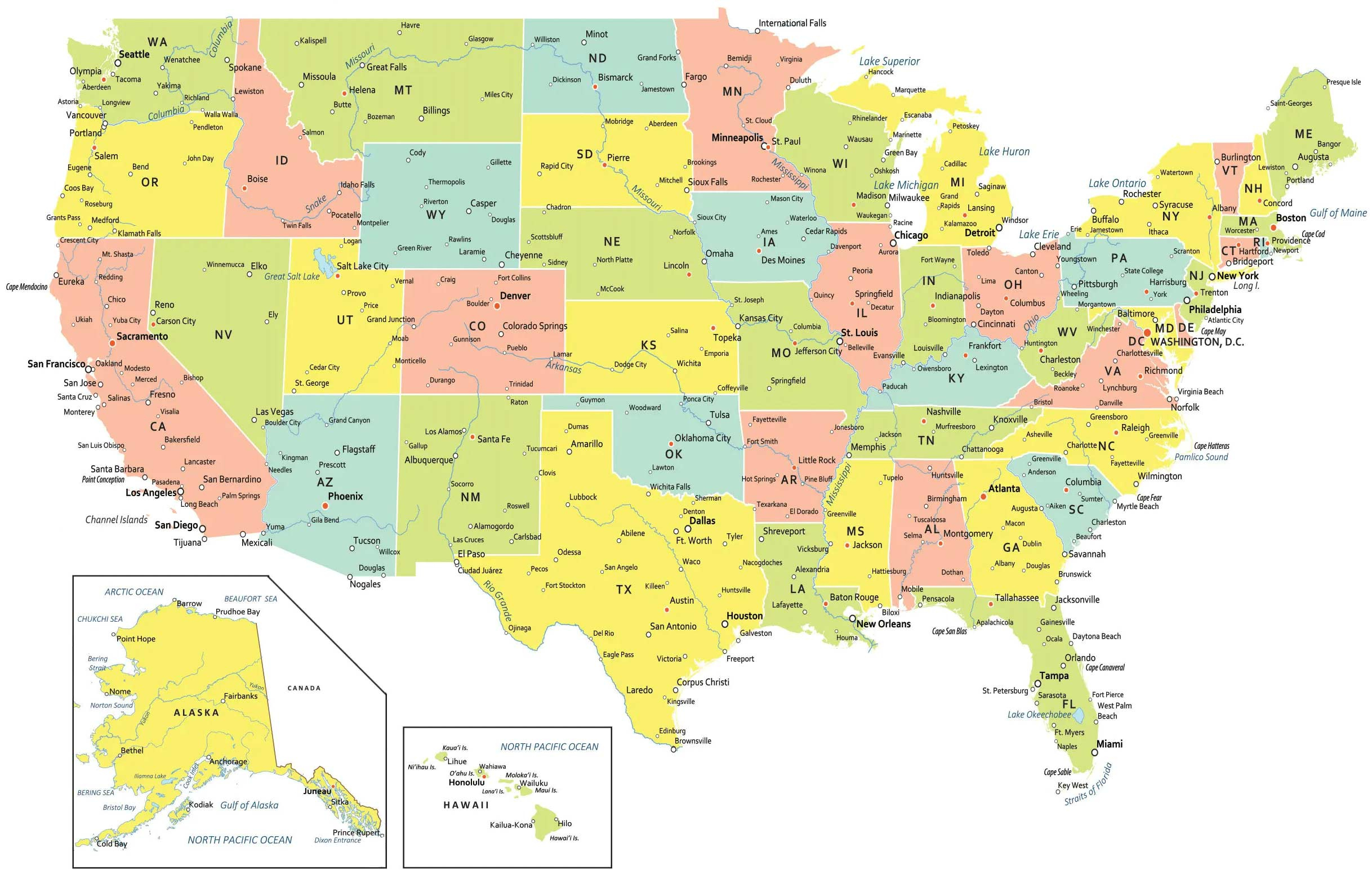 Usa Map With States And Cities - Gis Geography in Printable Map of USA with Cities