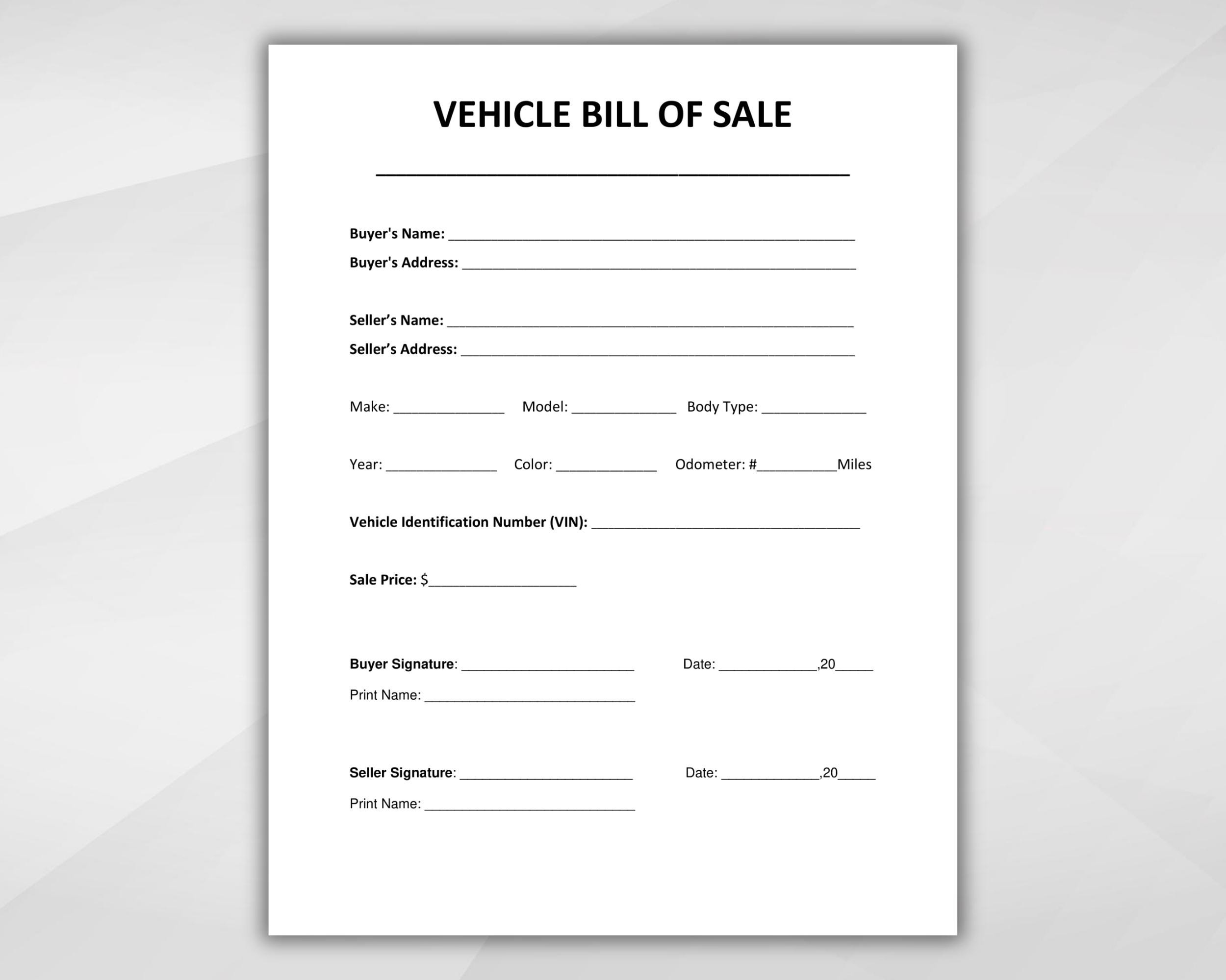 Vehicle Bill Of Sale. Printable Motor Vehicle Sale Contract for Bill of Sale For Car Printable