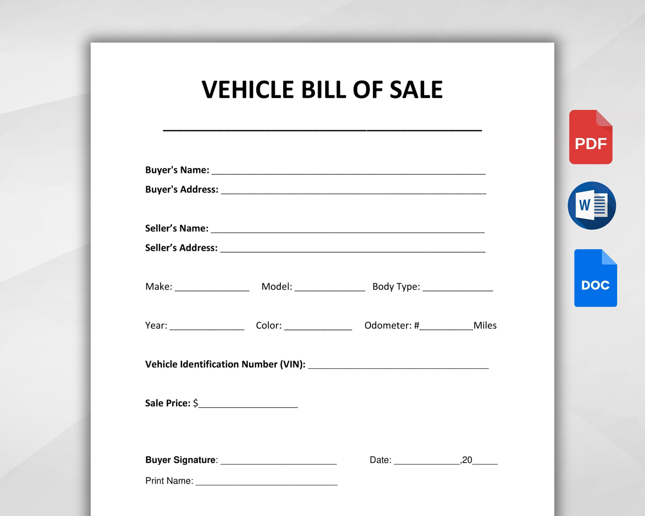 Vehicle Bill Of Sale. Printable Motor Vehicle Sale Contract pertaining to Printable Bill Of Sale For Auto
