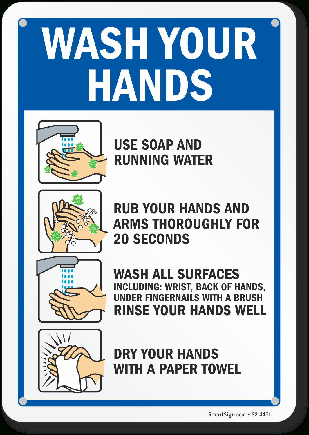 Wash Your Hands Sign, Sku: S2-4451 for Wash Your Hands Sign Printable