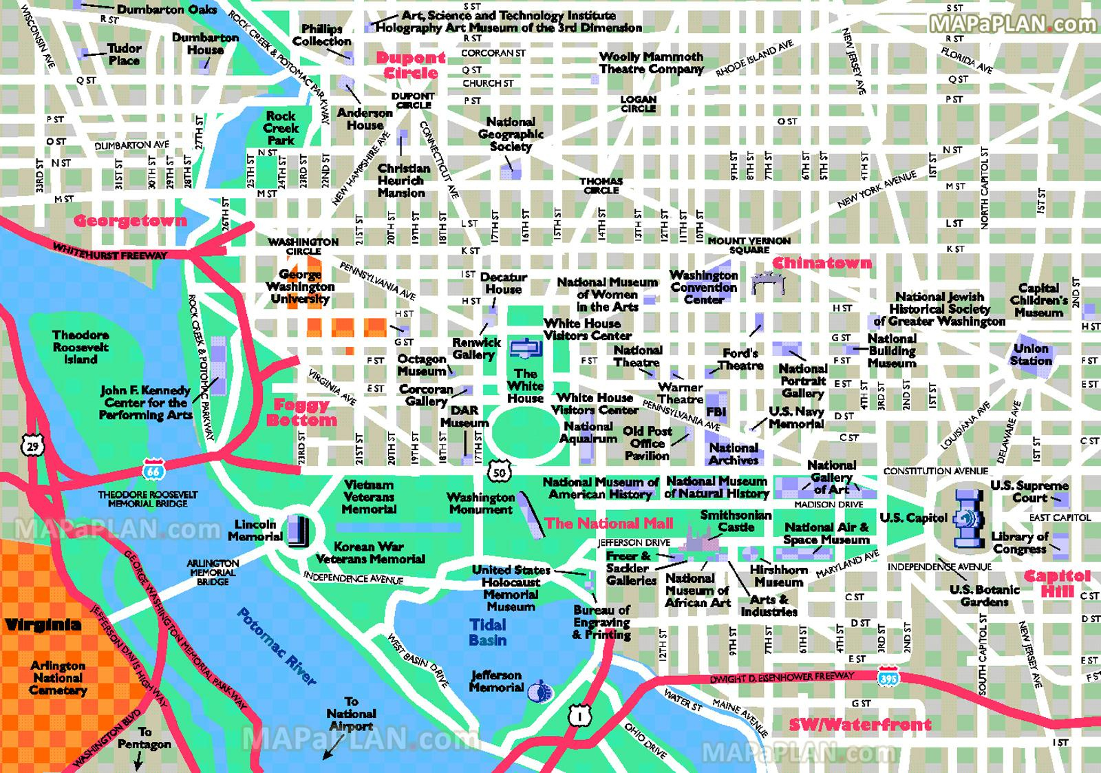 Washington Dc Attractions Map - Washington Dc Tourist Attractions intended for Printable Tourist Map of Washington Dc