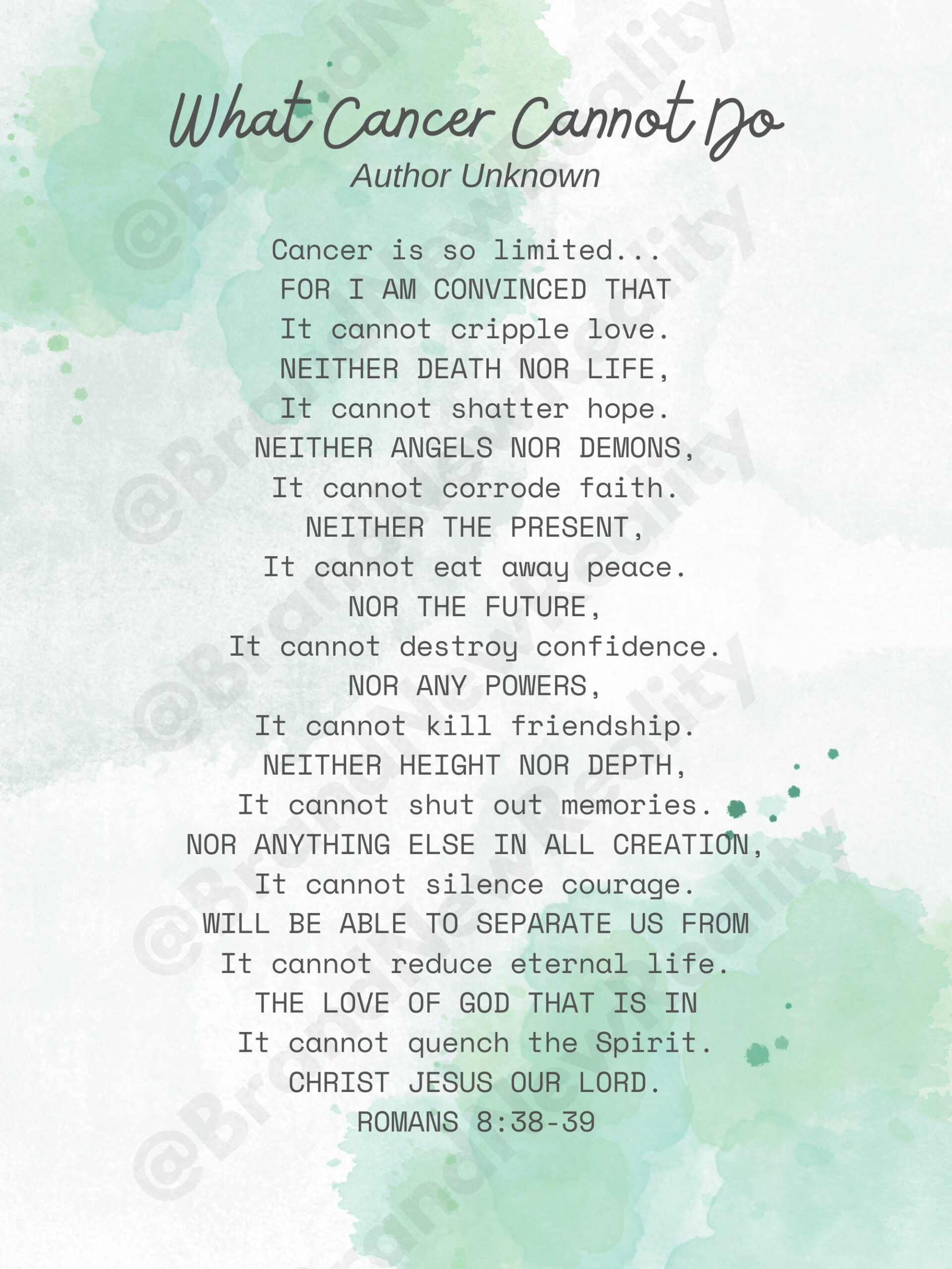 What Cancer Cannot Do - Inspiring Poem &amp; Verse | 8.5X11 Printable in What Cancer Cannot Do Poem Printable