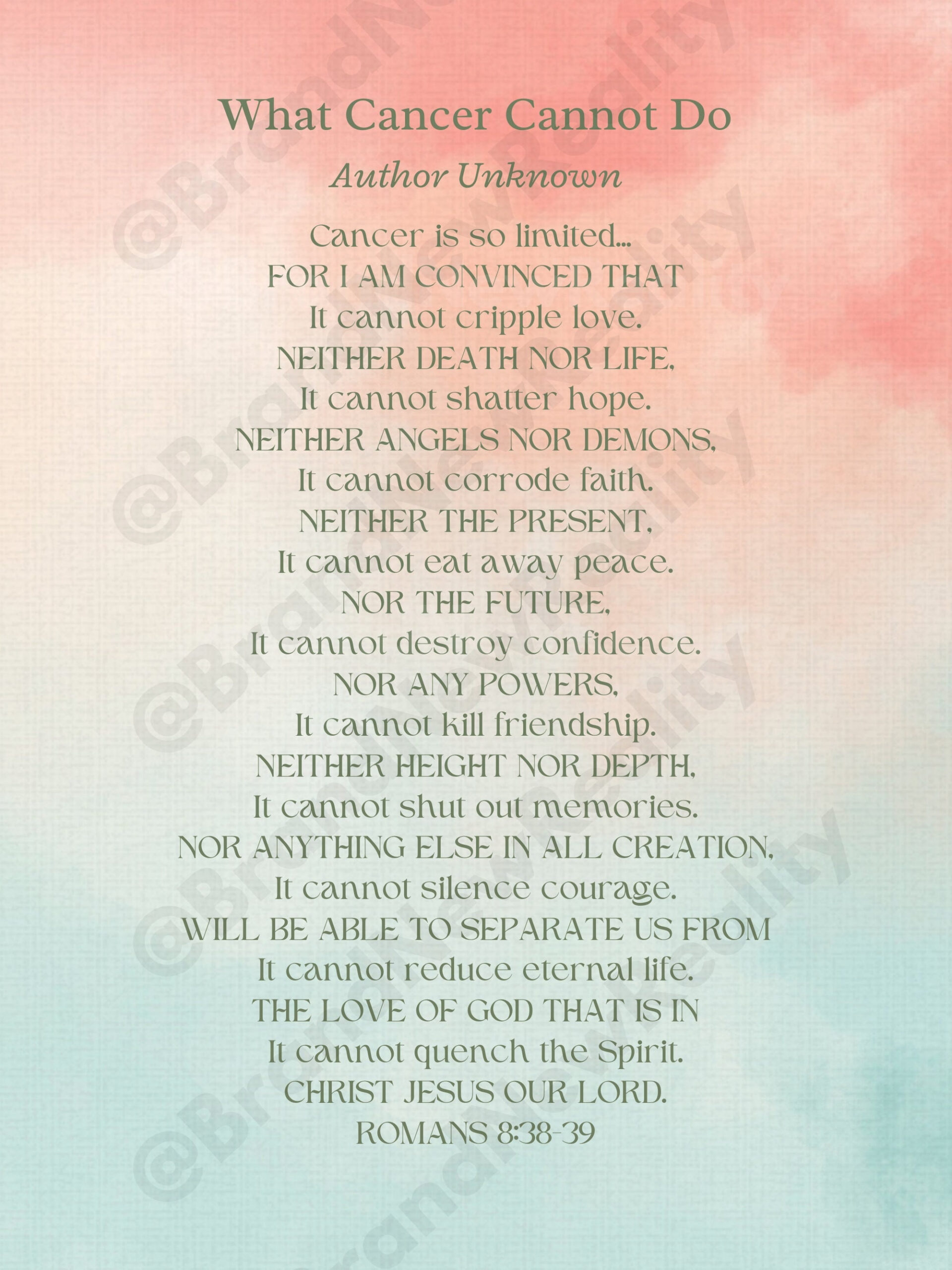What Cancer Cannot Do - Inspiring Poem &amp;amp; Verse | 8.5X11 Printable with What Cancer Cannot Do Poem Printable