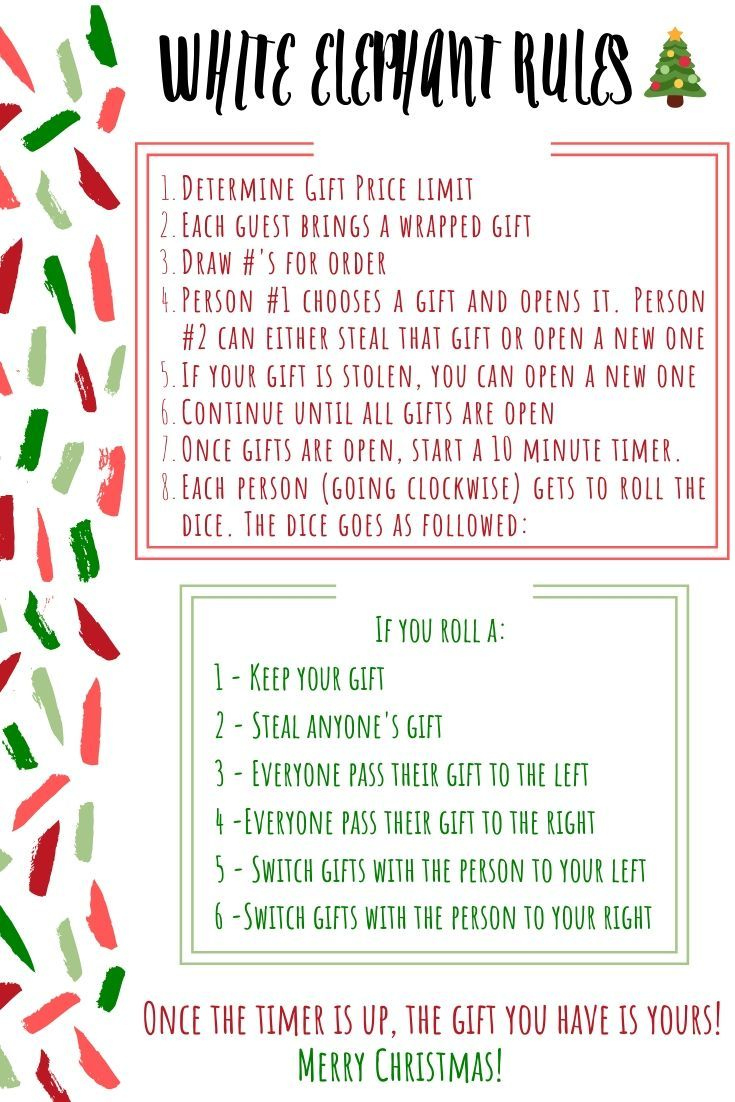 White Elephant Christmas Game Rules with White Elephant Gift Rules Printable