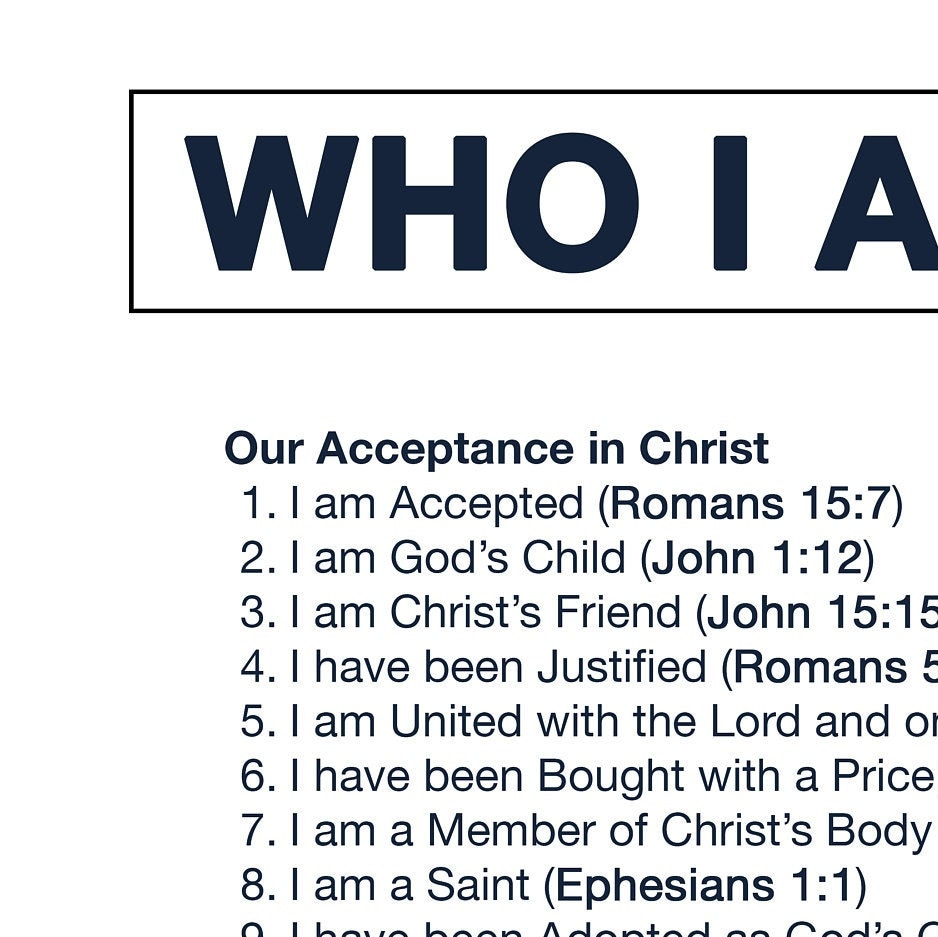 Who I Am In Christ (Printable) intended for Who I Am in Christ Printable