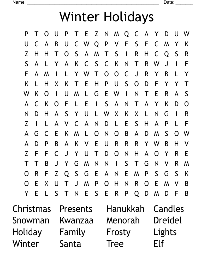 Winter Holidays Word Search - Wordmint with Winter Holiday Word Search Printable