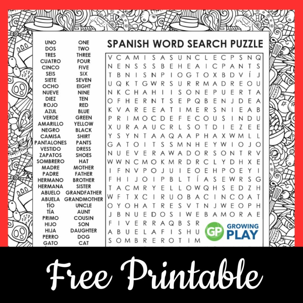 Word Search Spanish Printable - Free - Growing Play intended for Spanish Word Search Puzzles Printable