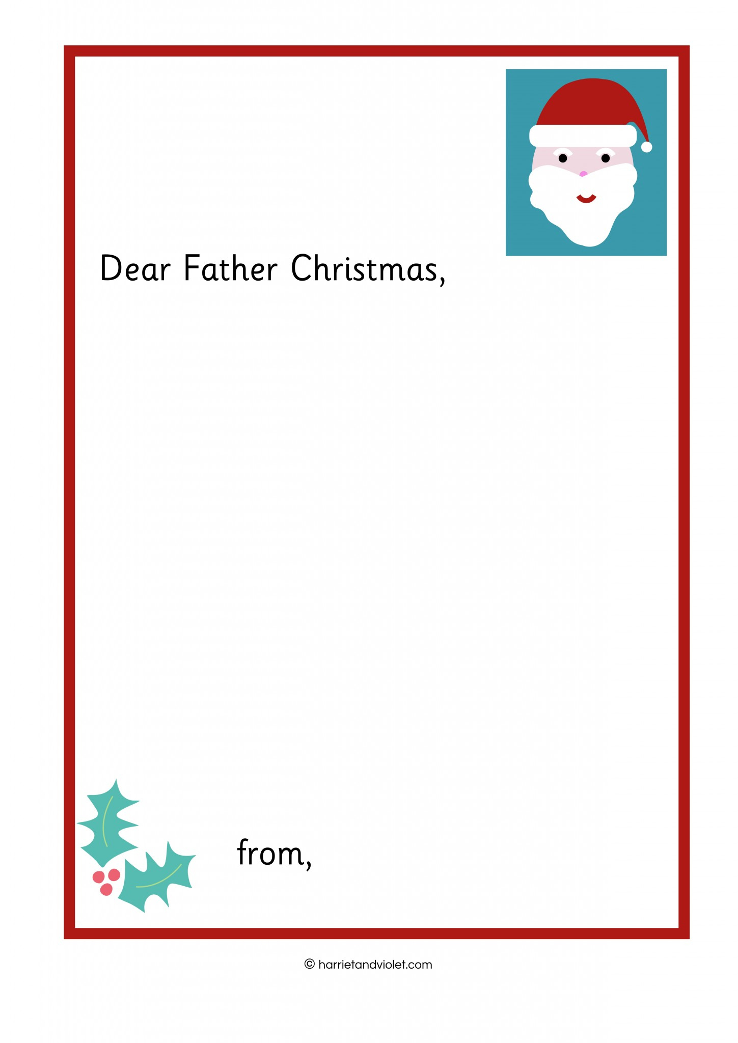 Writing A Letter To Father Christmas - Printable Teaching intended for Letter From Father Christmas Printable