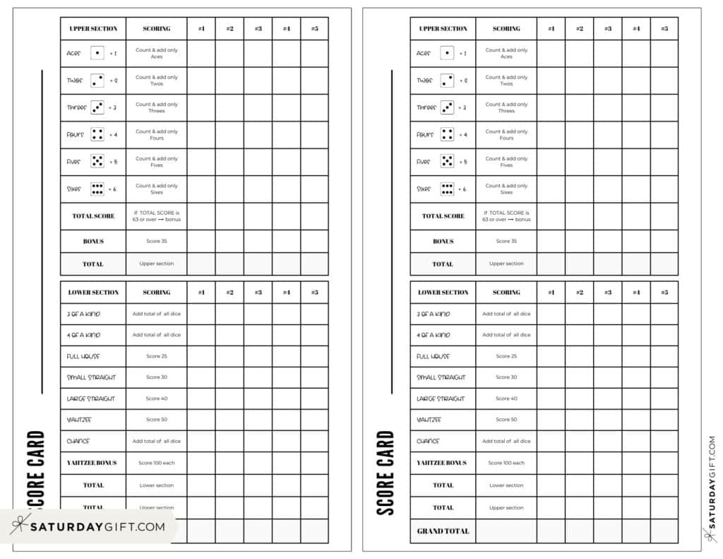 Yahtzee Score Card - Printable Yahtzee Score Sheets | Saturdaygift within Yahtzee Score Card Printable Free