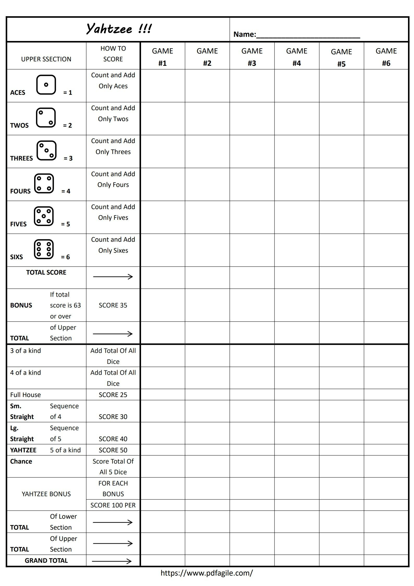 Yahtzee Scoresheet Template | Pdf Agile inside Yahtzee Score Sheets Printable Free