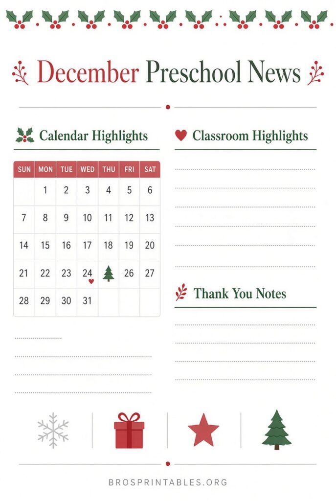 Free December Preschool Newsletter Templates (1)