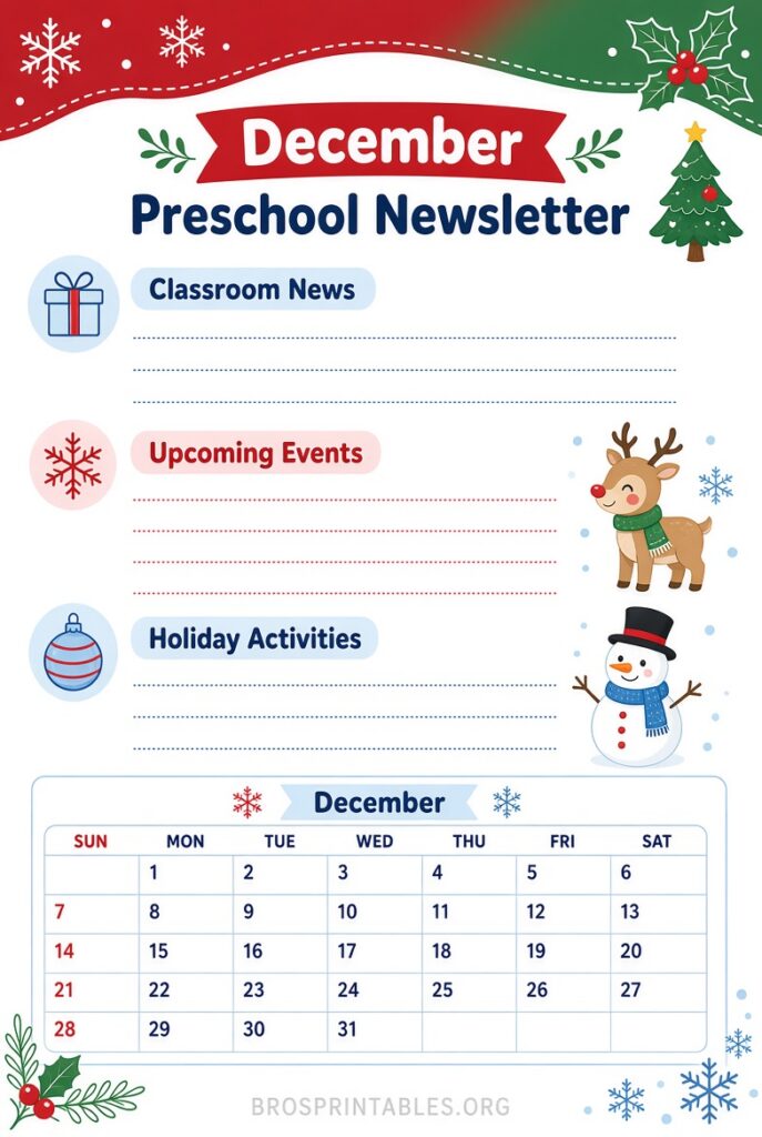 Free December Preschool Newsletter Templates (2)