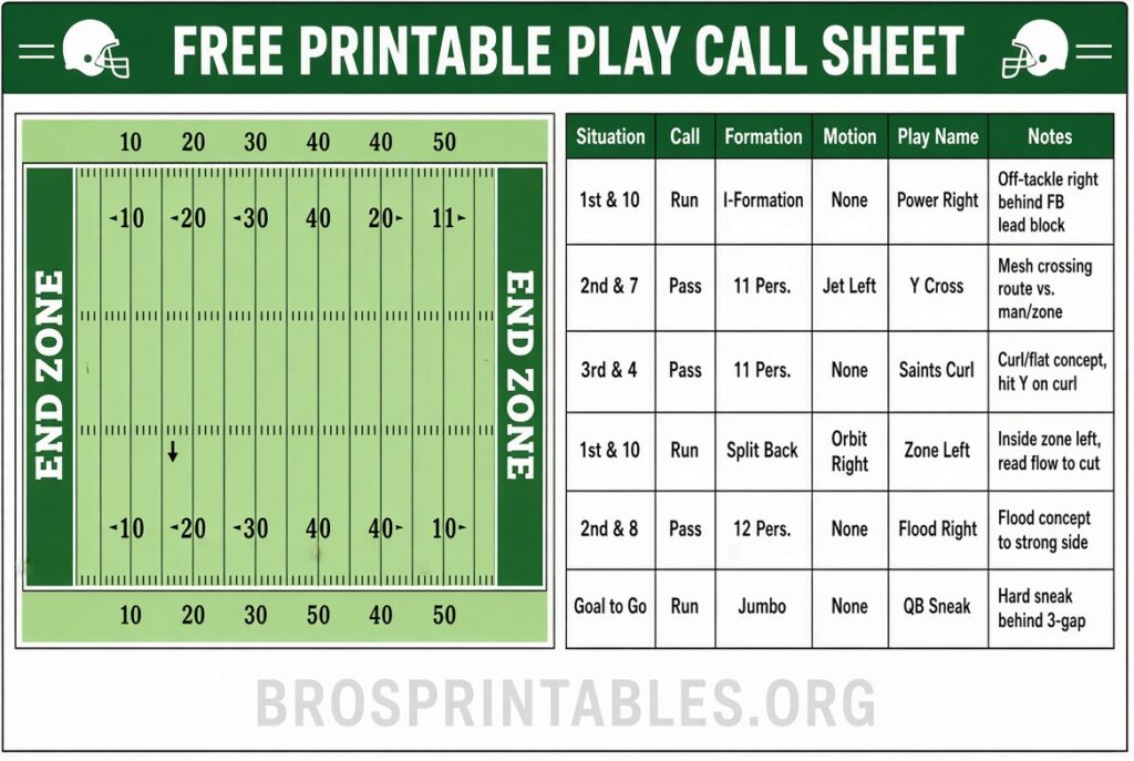 Free Football Play Call Sheet Template Excel (4)