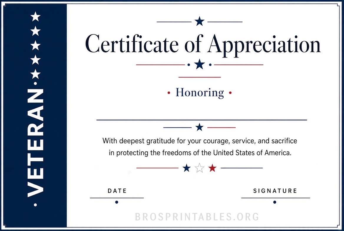 Free Printable Certificates Of Appreciation For Veterans