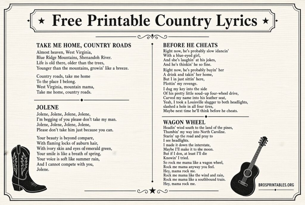 Free Printable Country Music Lyrics (3)