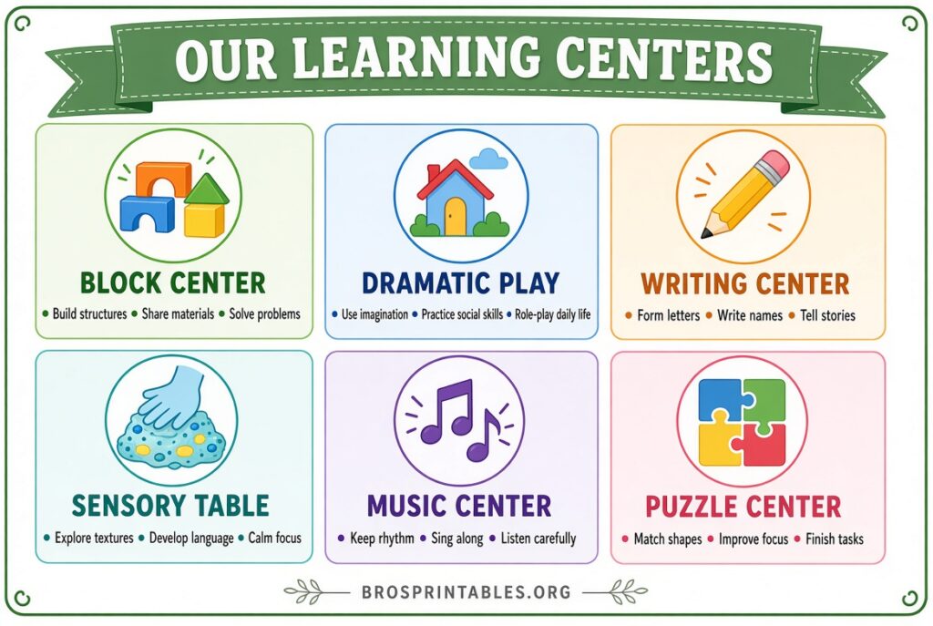 Free Printable Preschool Center Signs With Objectives (2)
