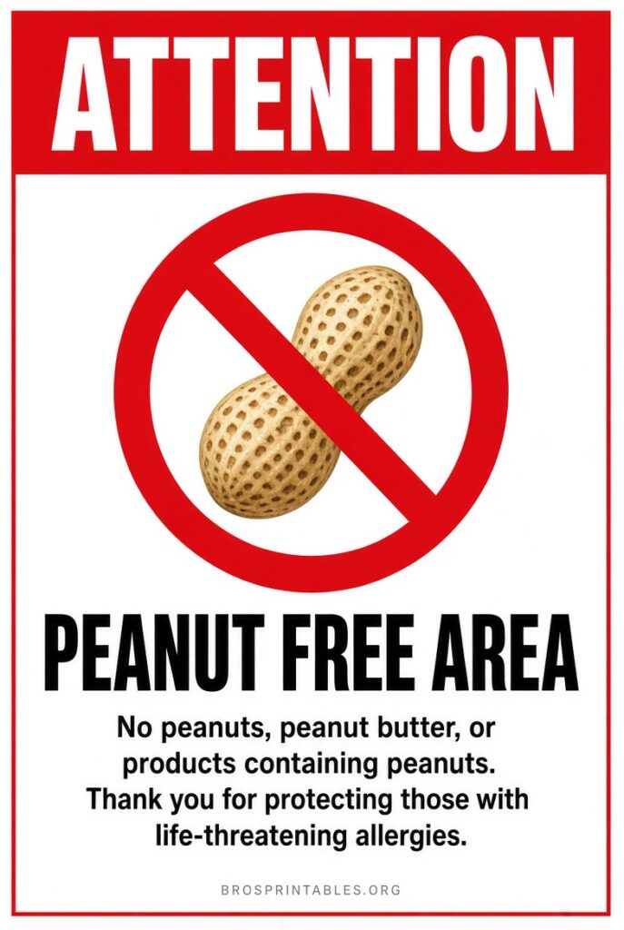 Peanut Free Signs Printable (4)